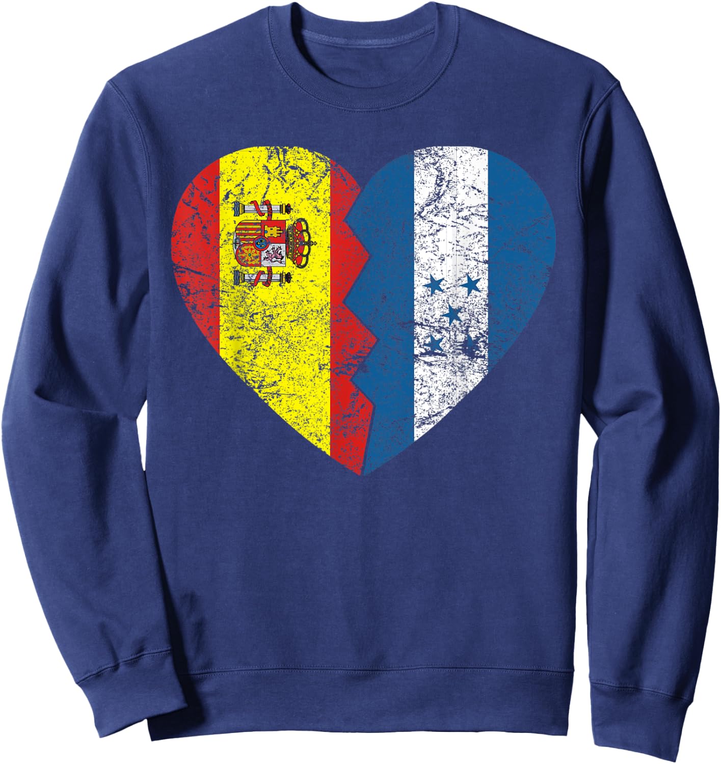 Spanish Honduran Flags Heart | Honduras Spain Roots Vintage Sweatshirt - Sweatshirt | Navy