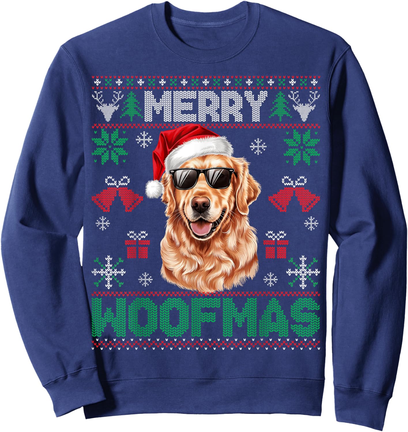 Golden Retrievers Merry Christmas Woofmas Dog Lover Mom Dad Men Women Kids Sweatshirt - Sweatshirt | Navy
