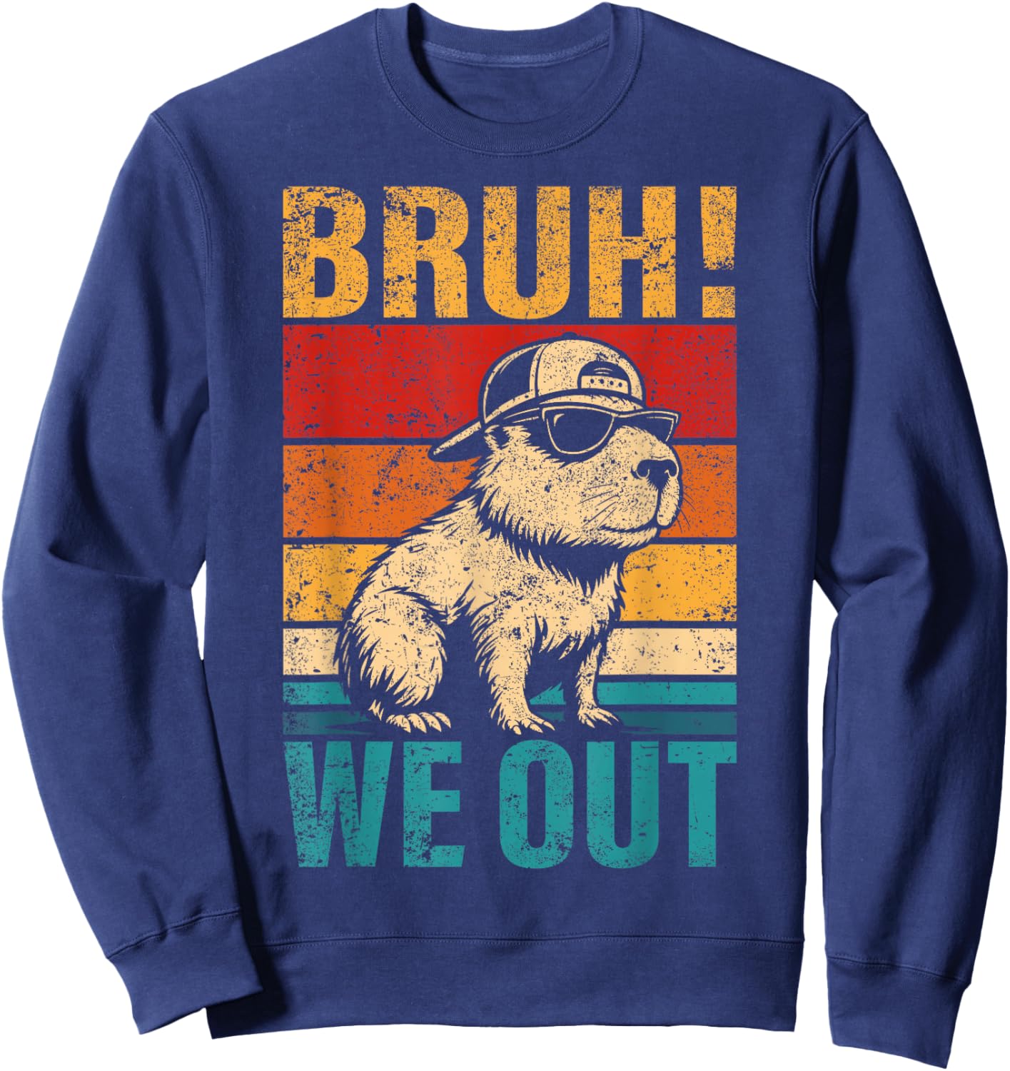 Last Day of School Capybara Bruh We Out Student Squad Sweatshirt - Sweatshirt | Navy