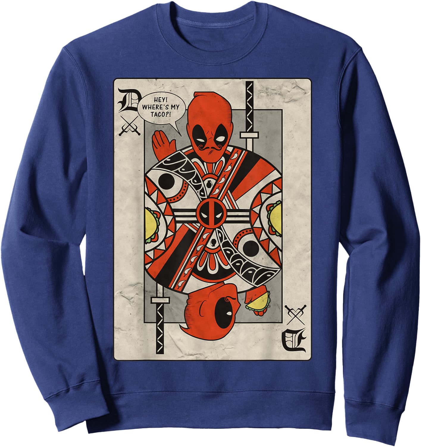 Marvel Deadpool Playing Card Taco Fight Graphic Sweatshirt - Sweatshirt | Navy