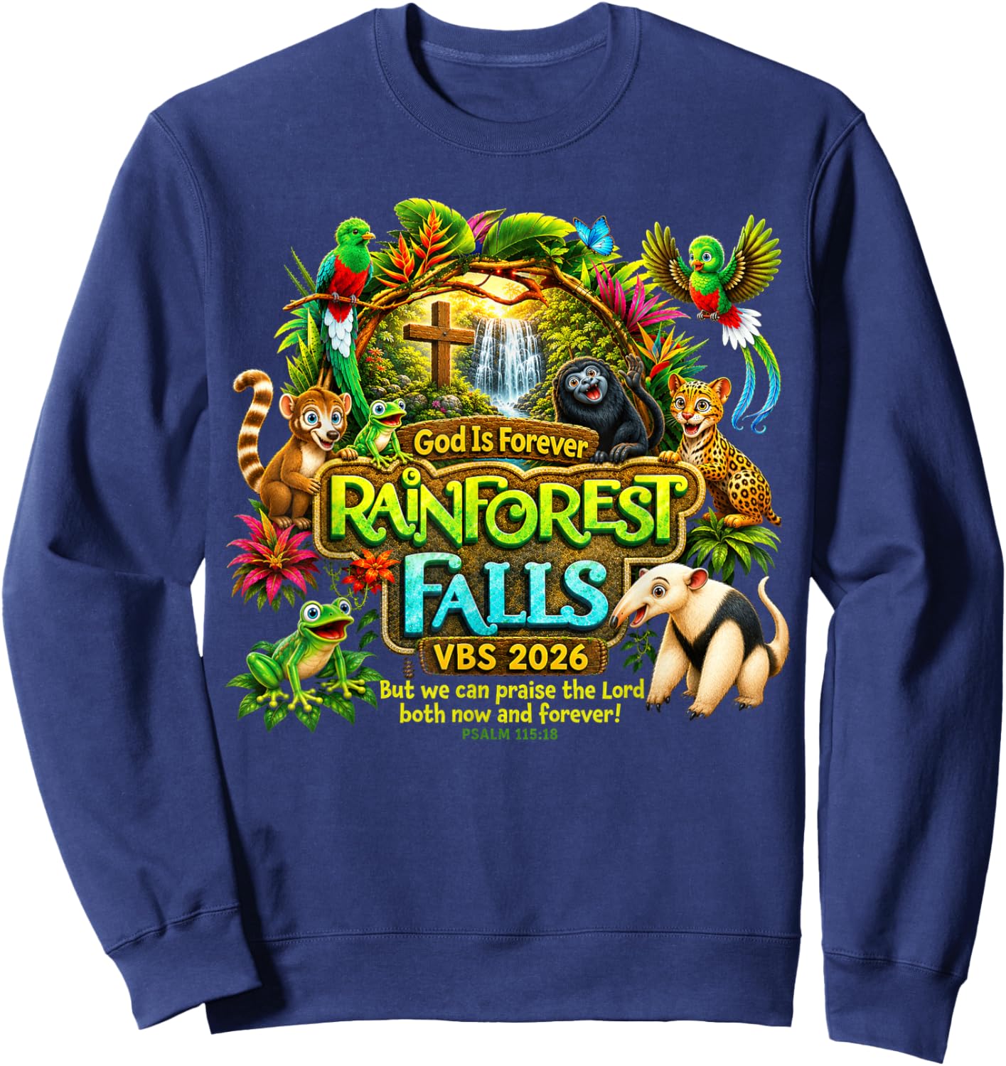 Rainforest-Falls Exploring The Nature God VBS 2026 Kids Sweatshirt - Sweatshirt | Navy