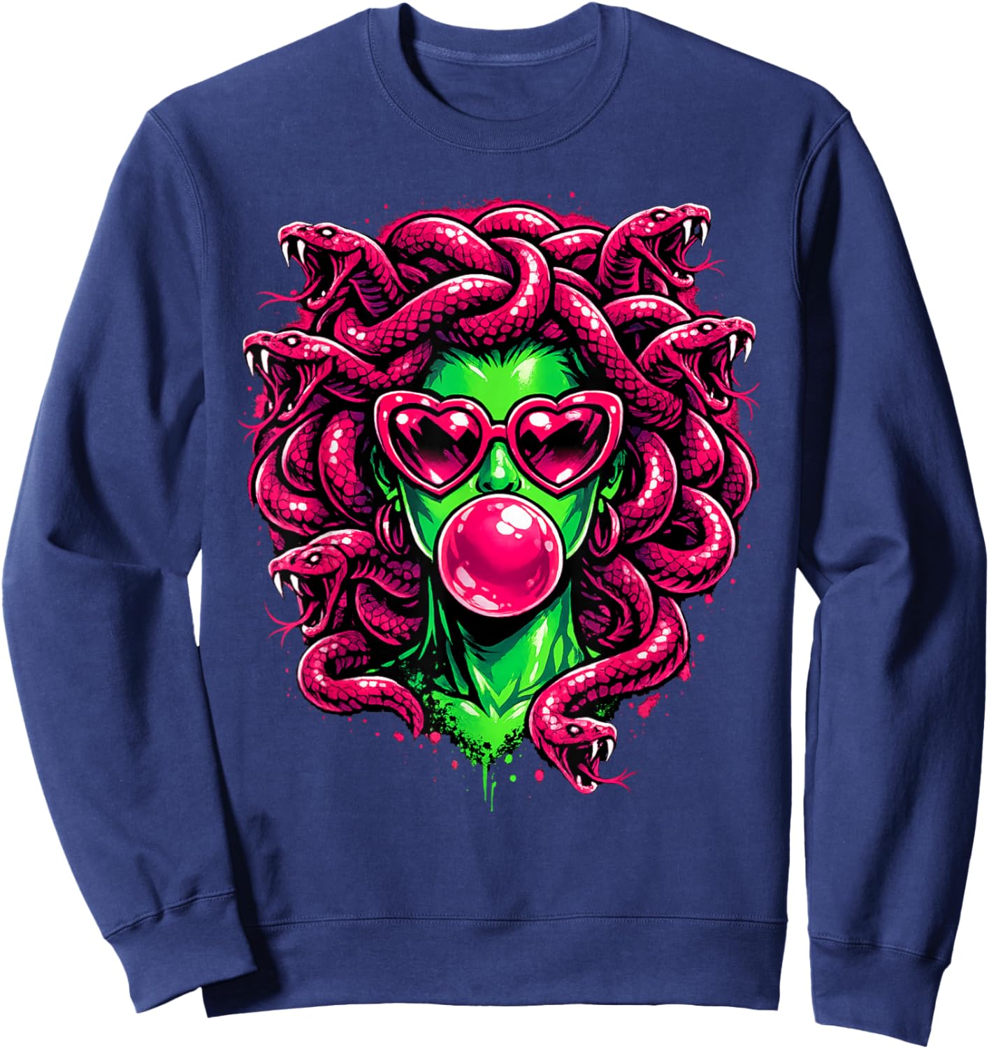 Medusa Bubblegum Sunglasses Heart Greek Snake Hair Goddess Sweatshirt - Sweatshirt | Navy