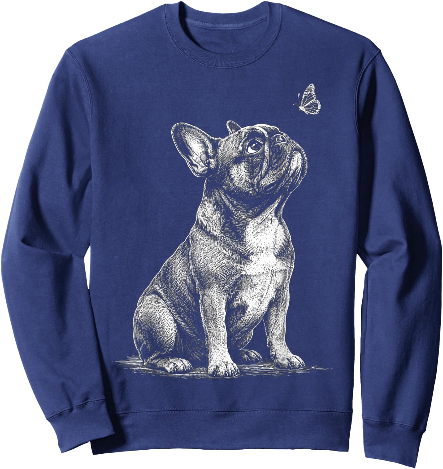 French Bulldog Dog with Butterfly Men Kids Sweatshirt - Sweatshirt | Navy