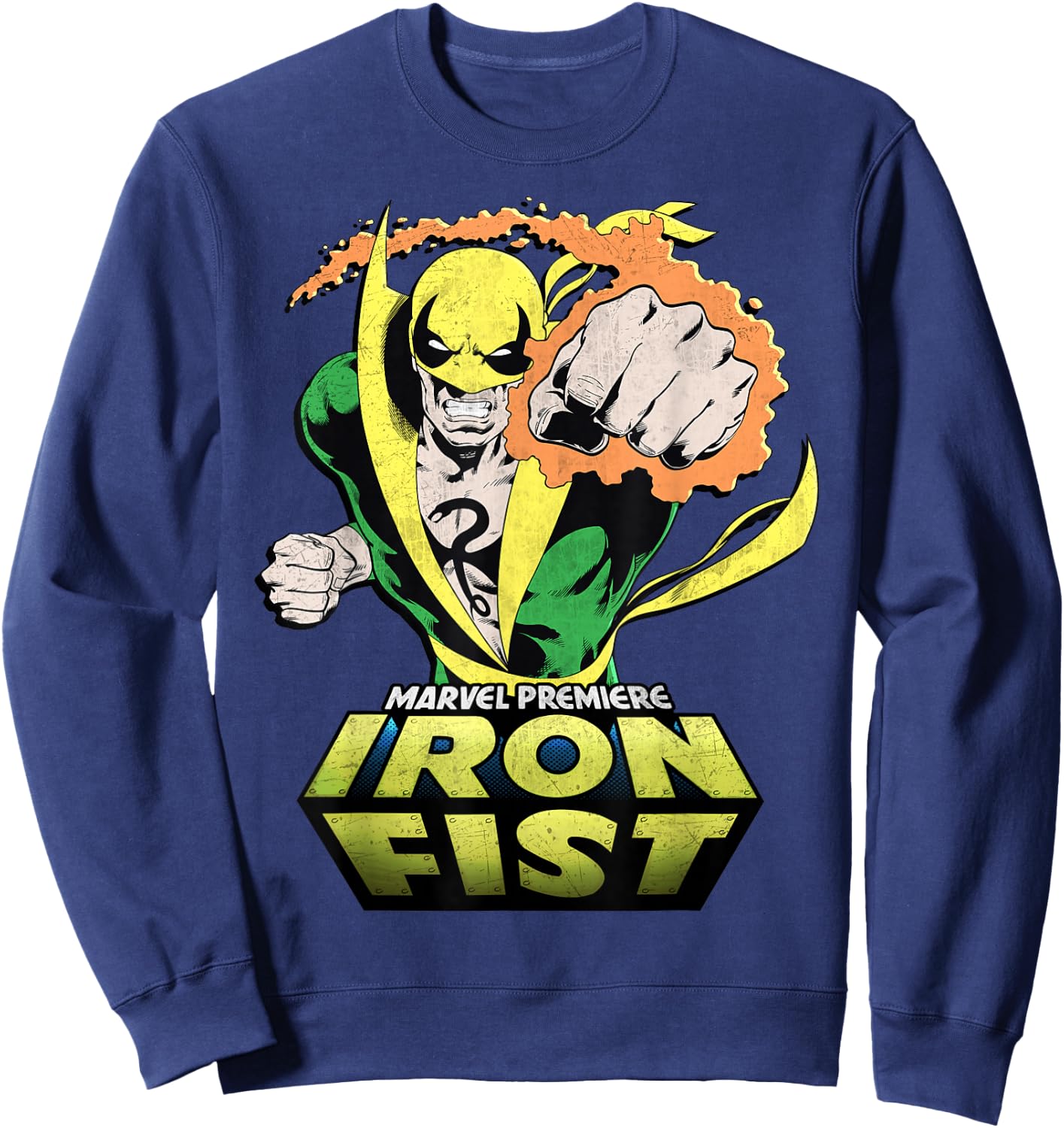Marvel Comics Retro Classic Iron Fist Flaming Punch Sweatshirt - Sweatshirt | Navy