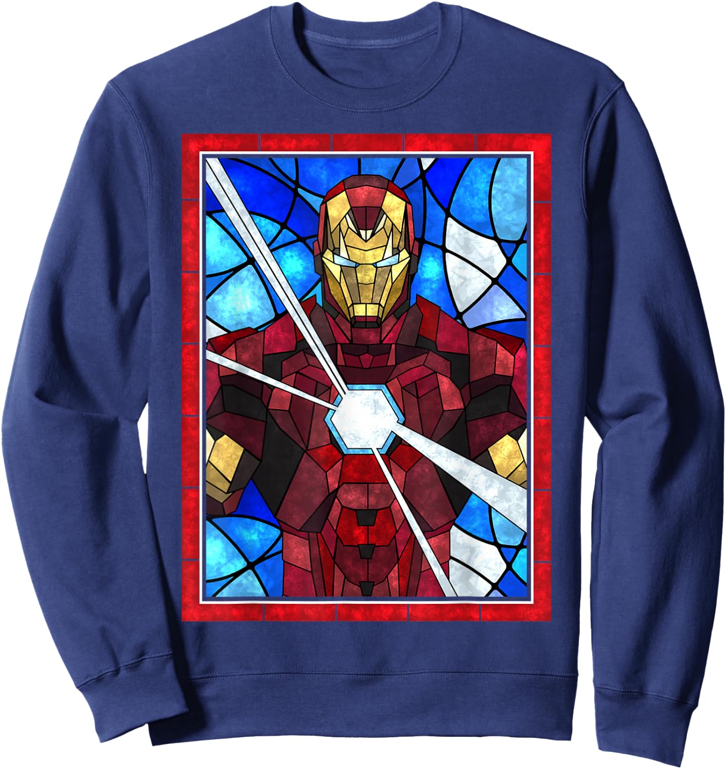 Marvel Iron Man Arc Reactor Beams Stained Glass Portrait Sweatshirt - Sweatshirt | Navy