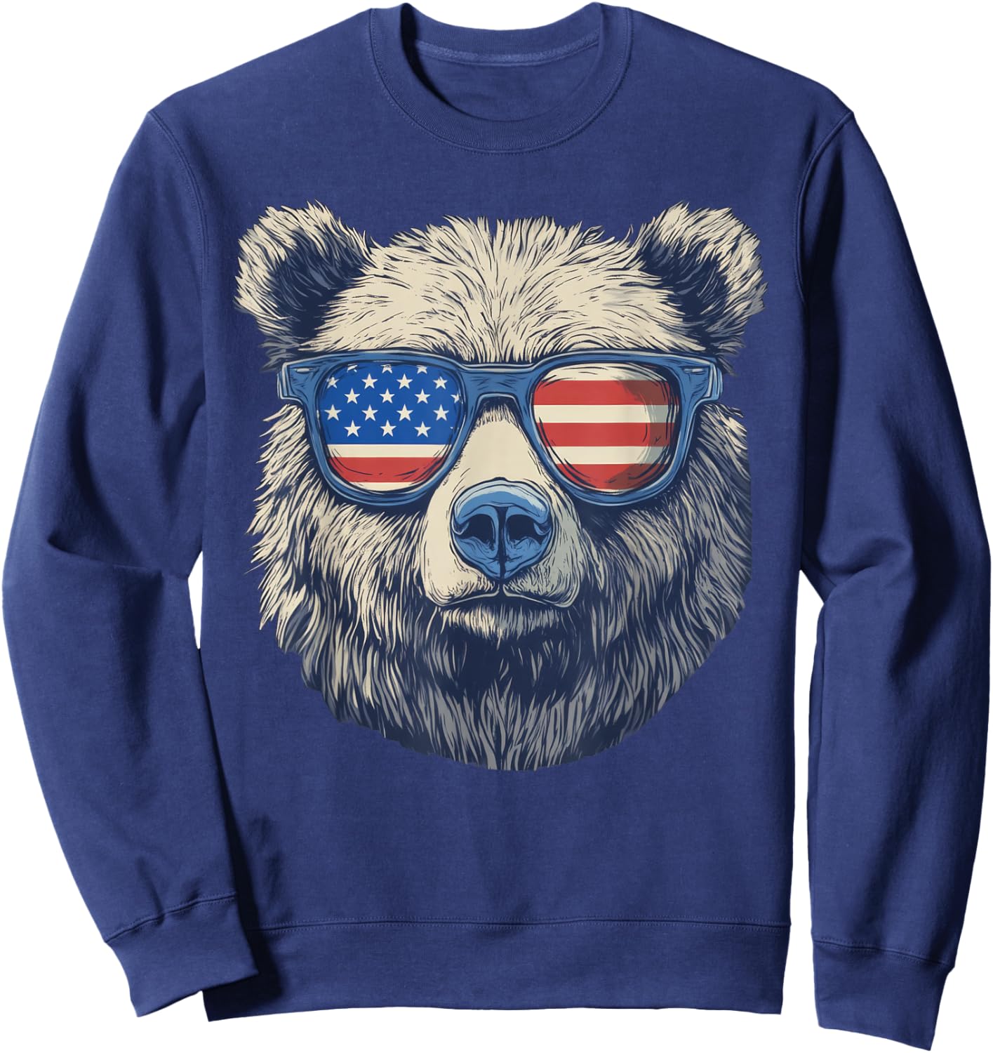Bear Sunglasses American Flag 4th Of July Sweatshirt - Sweatshirt | Navy