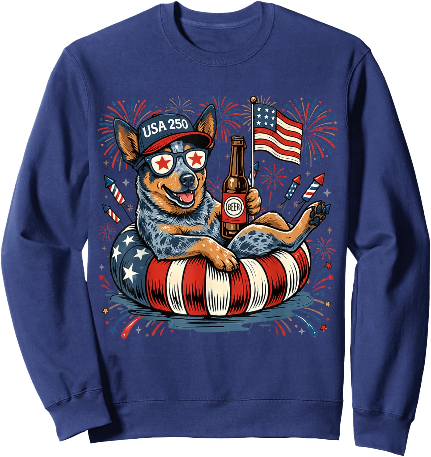 Patriotic Australian Cattle Dog 4th of July USA 250 Years Sweatshirt - Sweatshirt | Navy