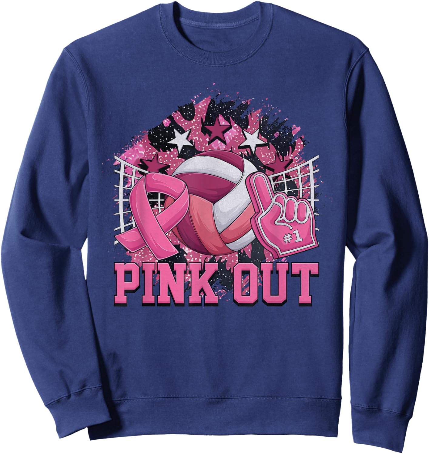 Pink Out Volleyball Pink Ribbon Breast Cancer Awareness Sweatshirt - Sweatshirt | Navy