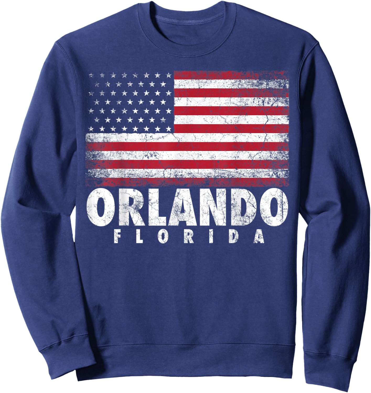 4th of July Gift Women Orlando Florida American Flag Sweatshirt - Sweatshirt | Navy