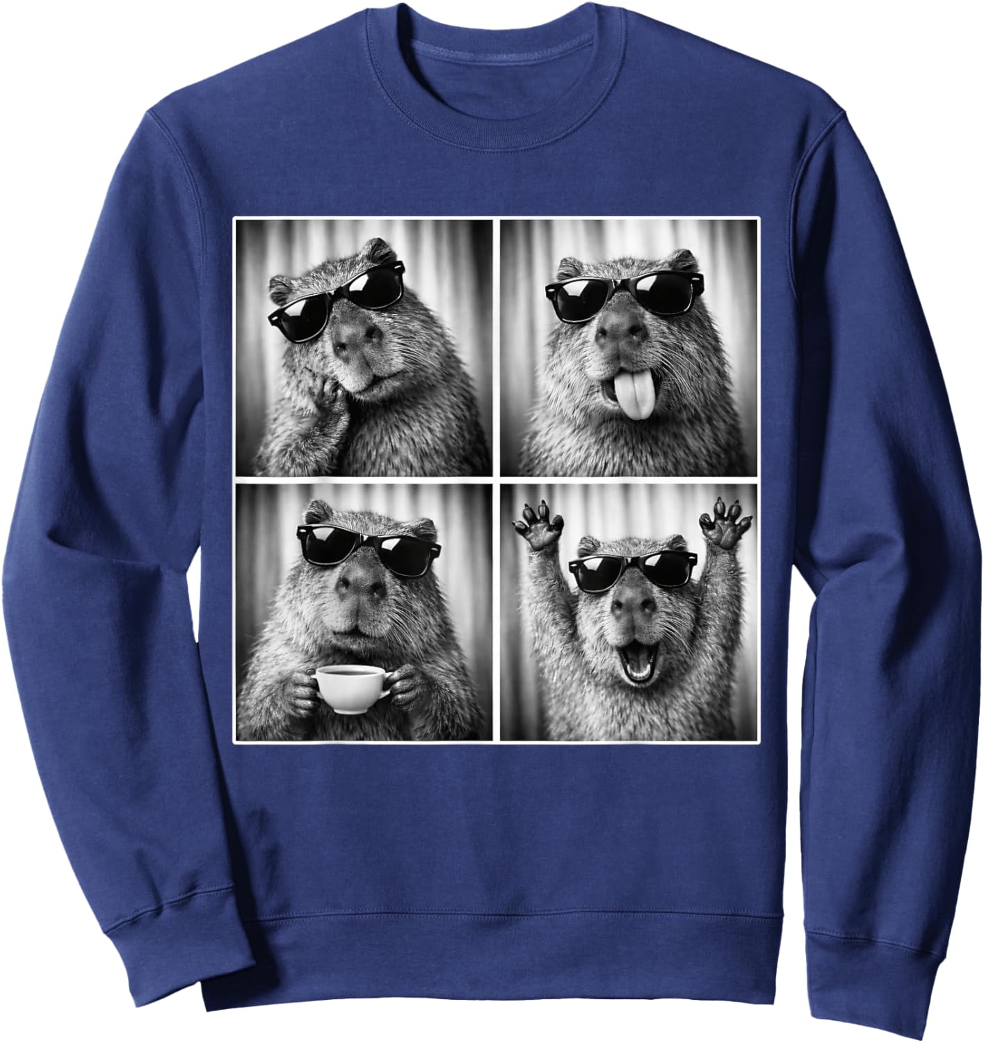 Capybara Photobooth, Funny Capybara with Sunglasses, Rodent Sweatshirt - Sweatshirt | Navy