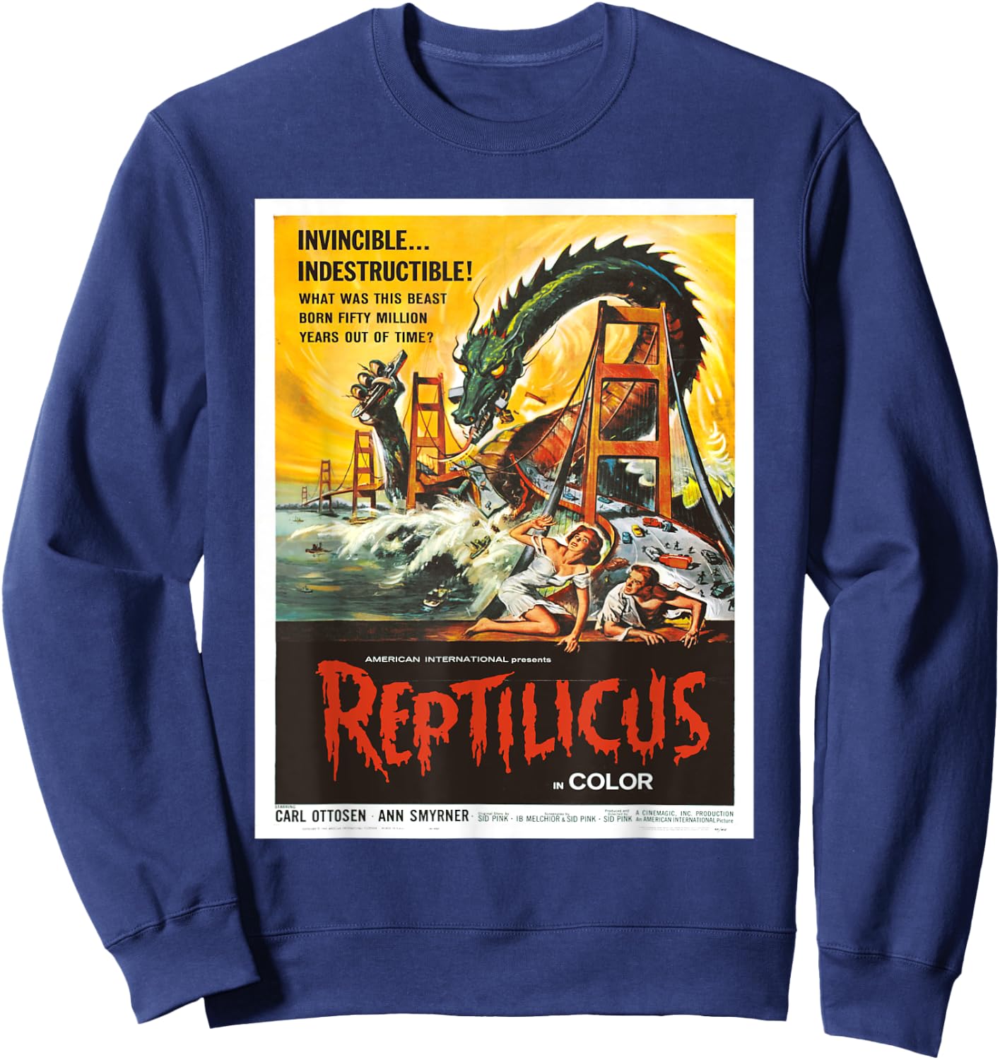 Reptilicus Danish American Sci-Fi giant monster movie poster Sweatshirt - Sweatshirt | Navy