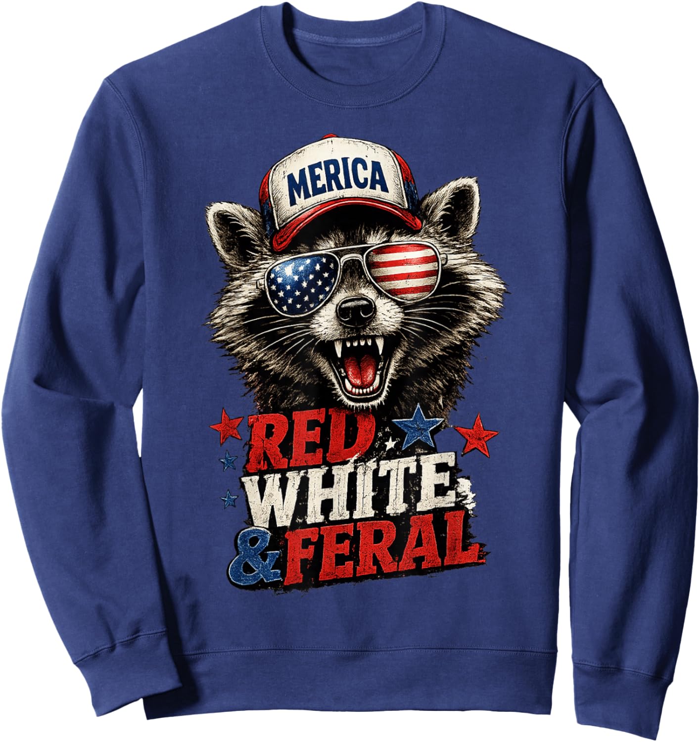Preppy Red White and Feral Raccoon 4th of July Men Women Kid Sweatshirt - Sweatshirt | Navy