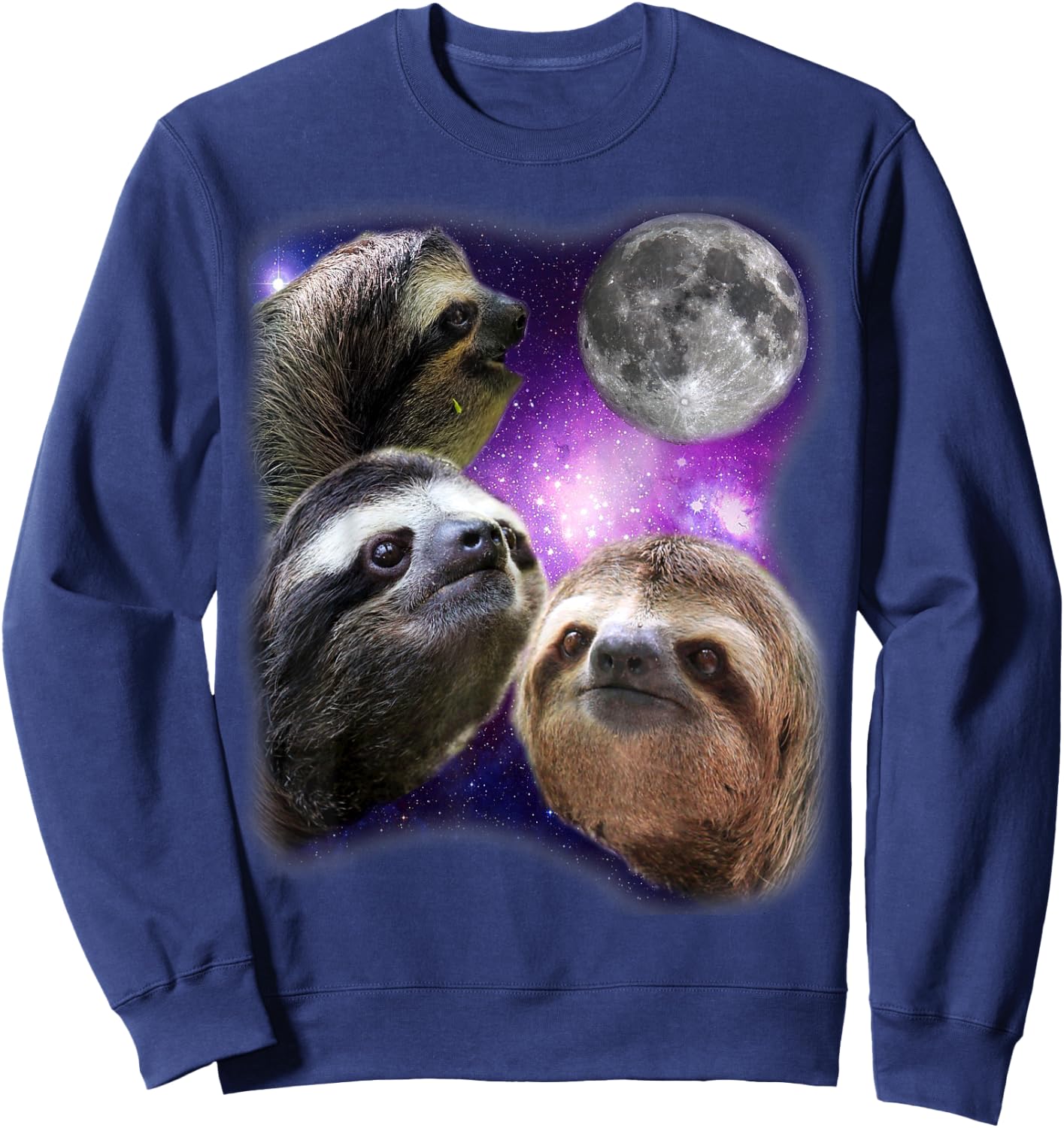 Sloth Shirt - Three Sloths Moon Parody Wolf Meme Shirt Sweatshirt - Sweatshirt | Navy