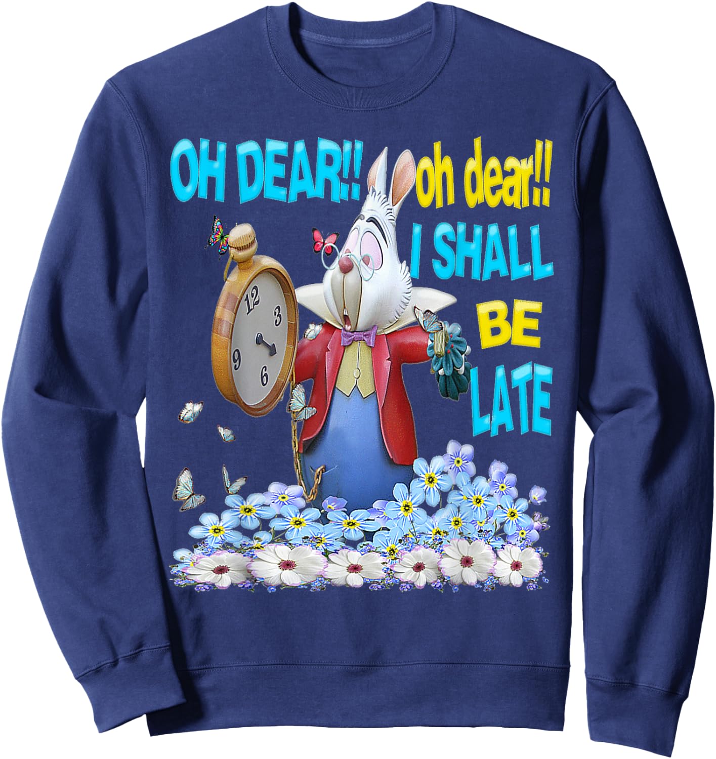 White Rabbit-Men Women kids Alice in Wonderland T Shirt Sweatshirt - Sweatshirt | Navy