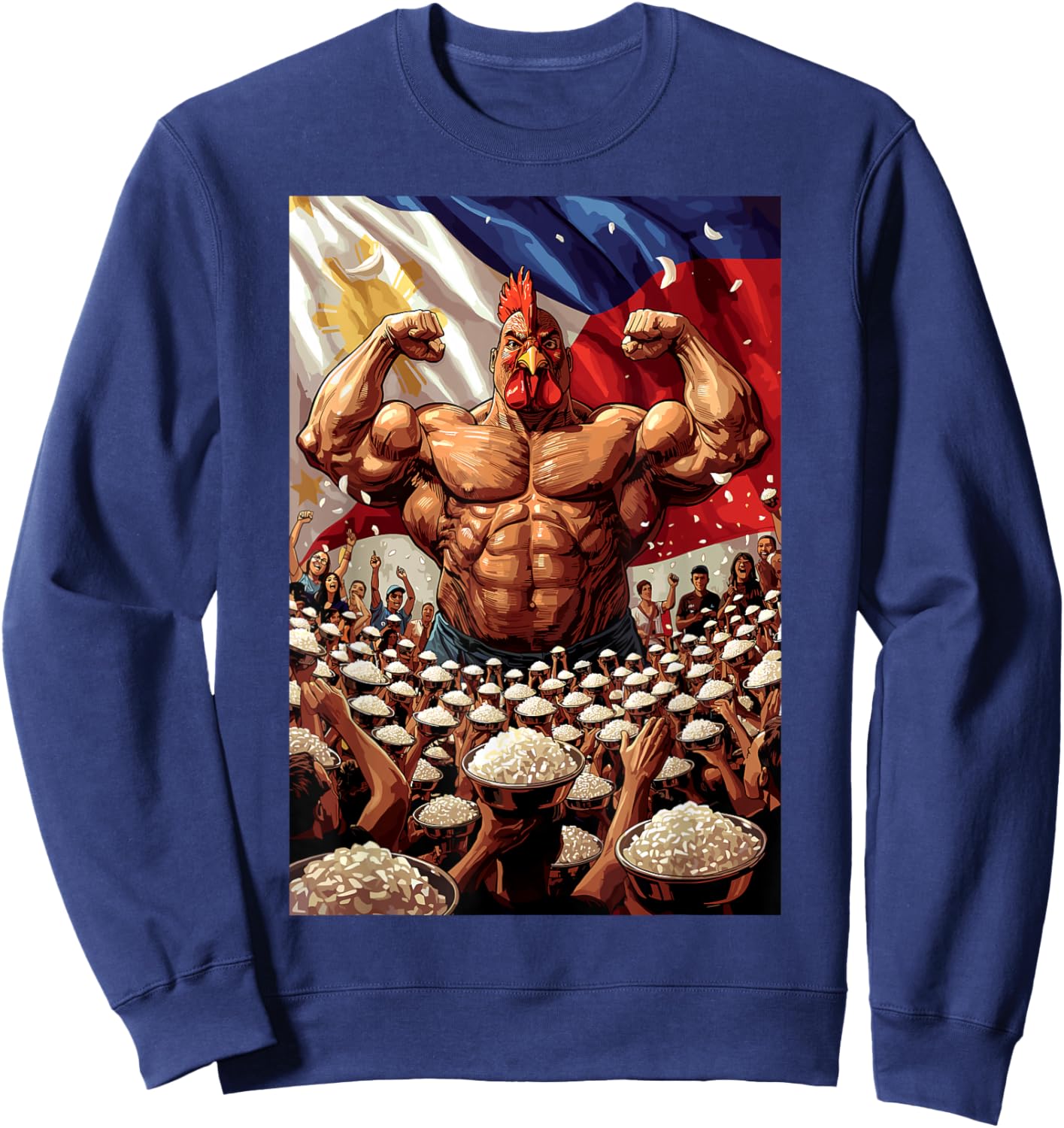 Filipino Flag Rooster and Rice Symbol of Filipino Strength Sweatshirt - Sweatshirt | Navy