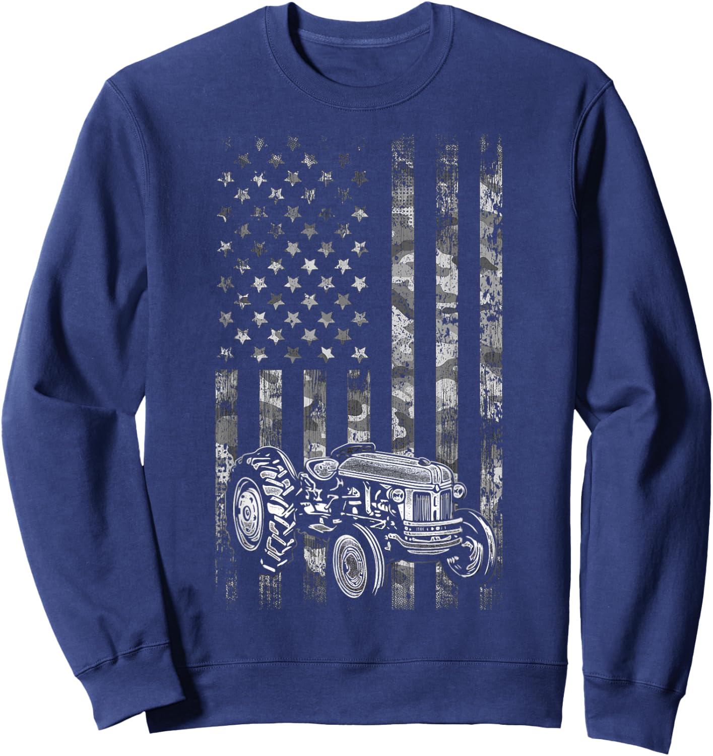 Tractor American Flag Patriotic Camo Vintage Farming Sweatshirt - Sweatshirt | Navy
