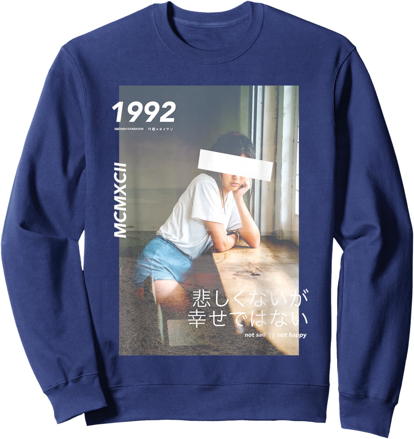 Aesthetic Japanese Vintage Streetwear Fashion Graphic Sweatshirt - Sweatshirt | Navy