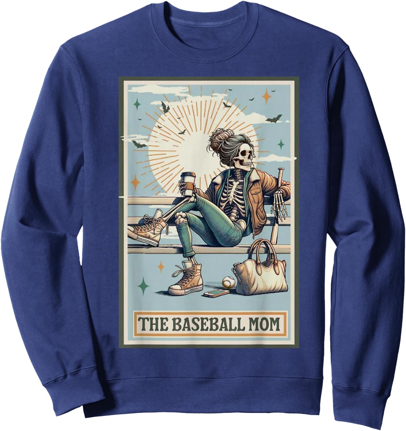 The Baseball Mom Skeleton Tarot Card Baseball Mom Sweatshirt - Sweatshirt | Navy