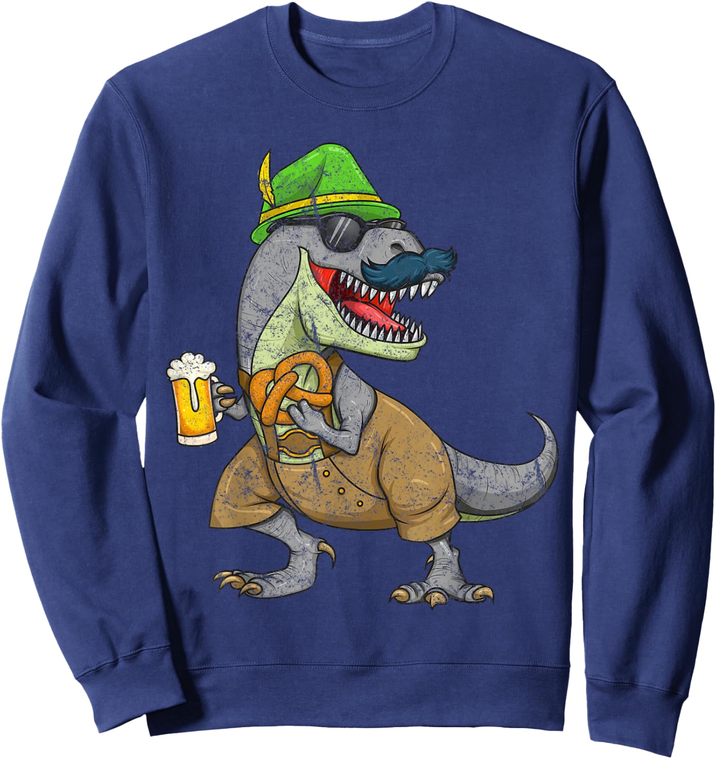 Oktoberfest T Rex Dinosaur Beer Mug Pretzel Funny Gift Sweatshirt - Sweatshirt | Navy