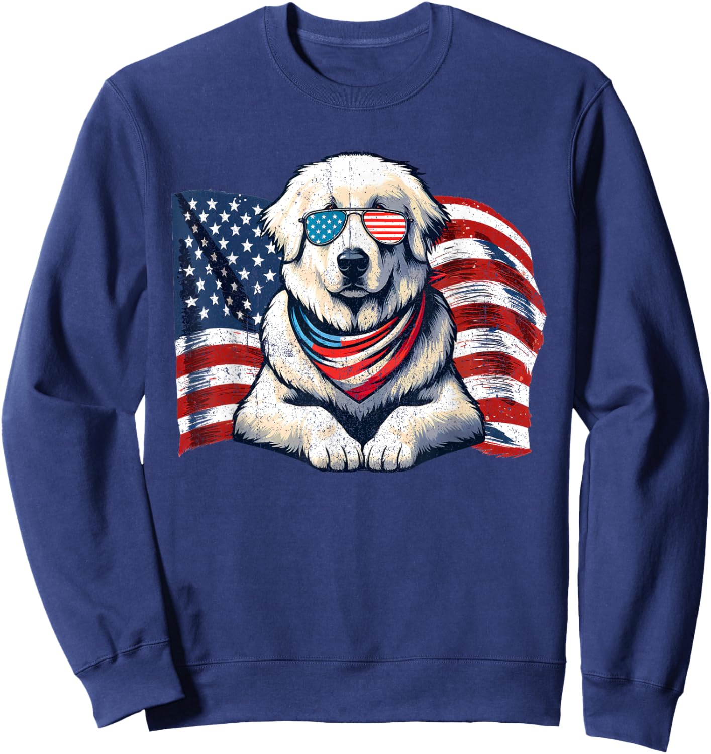 Great Pyrenees USA Flag Sunglasses Patriotic 4th Of July Sweatshirt - Sweatshirt | Navy