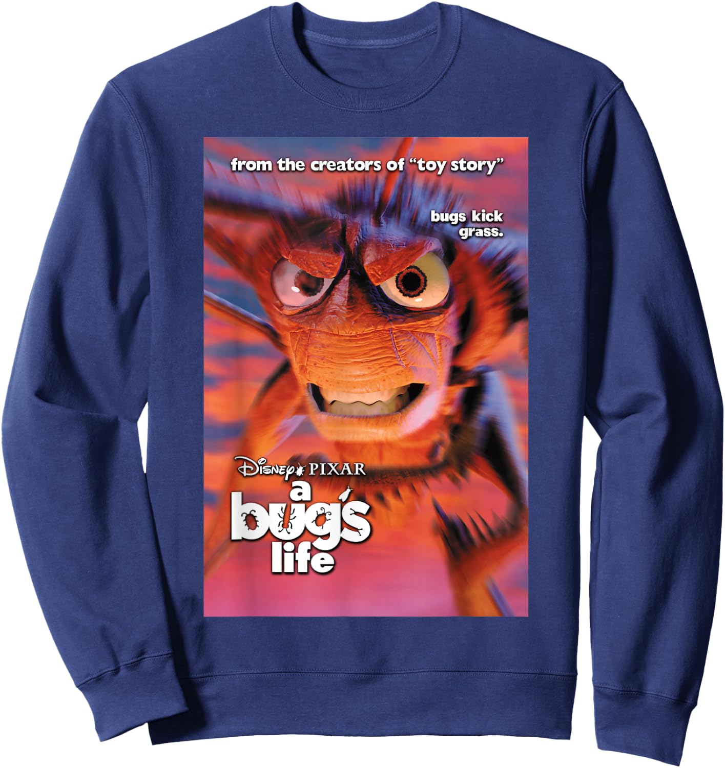 Disney Pixar A Bug's Life Hopper Bugs Kick Grass Poster Sweatshirt - Sweatshirt | Navy