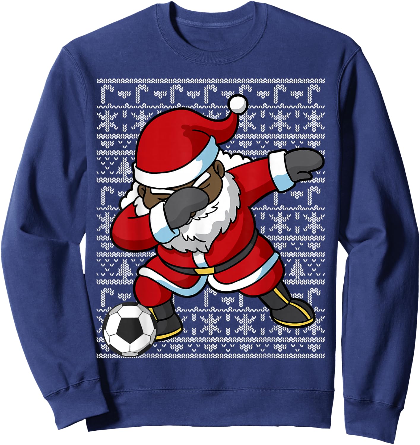 Black African American Santa Claus Soccer Ugly Christmas Sweatshirt - Sweatshirt | Navy