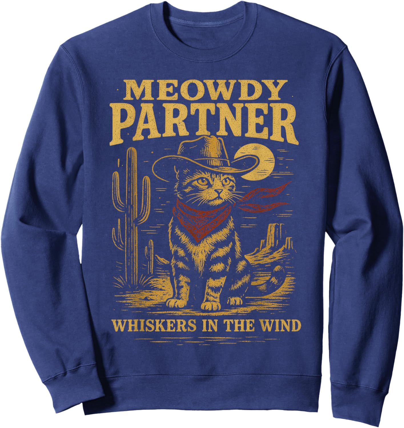 Meowdy Partner Cowboy Cat Vintage Sweatshirt - Sweatshirt | Navy