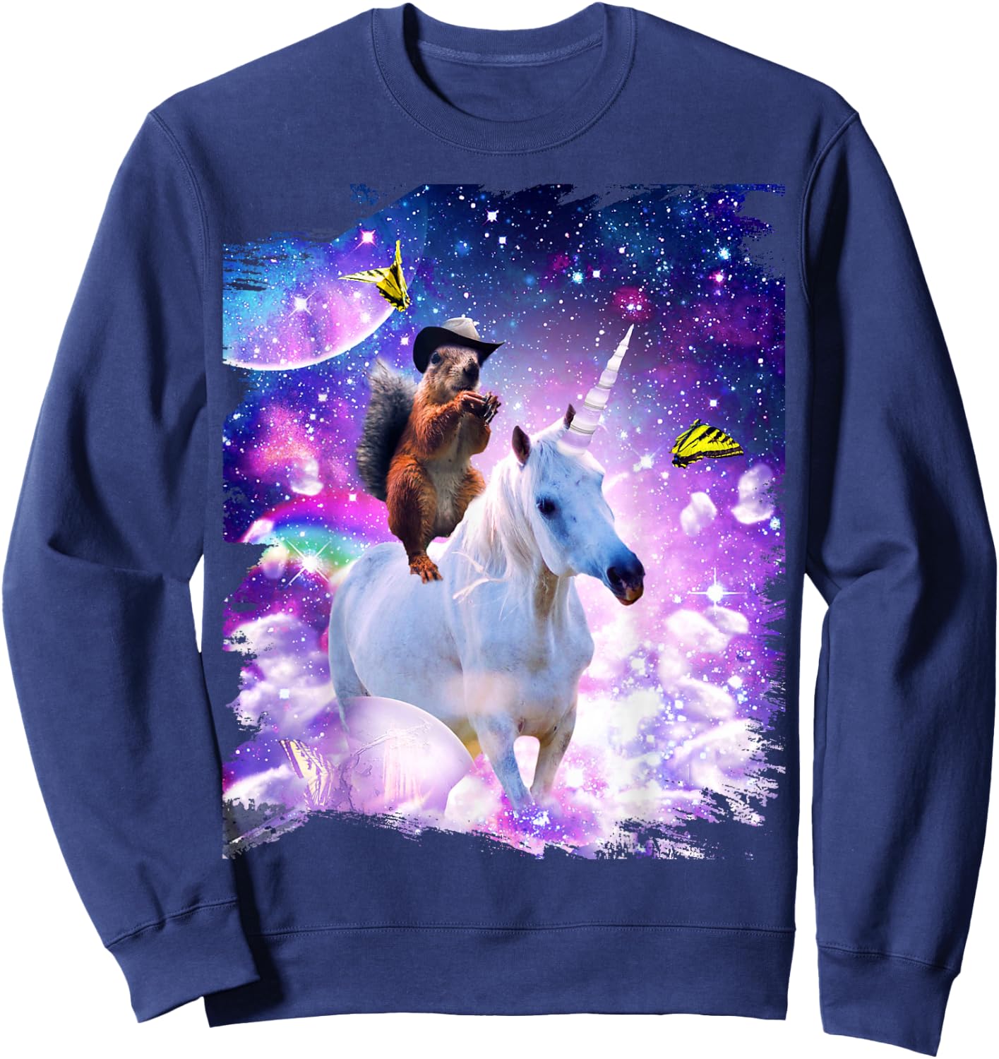 Random Galaxy Cowboy Squirrel Riding Unicorn Sweatshirt - Sweatshirt | Navy