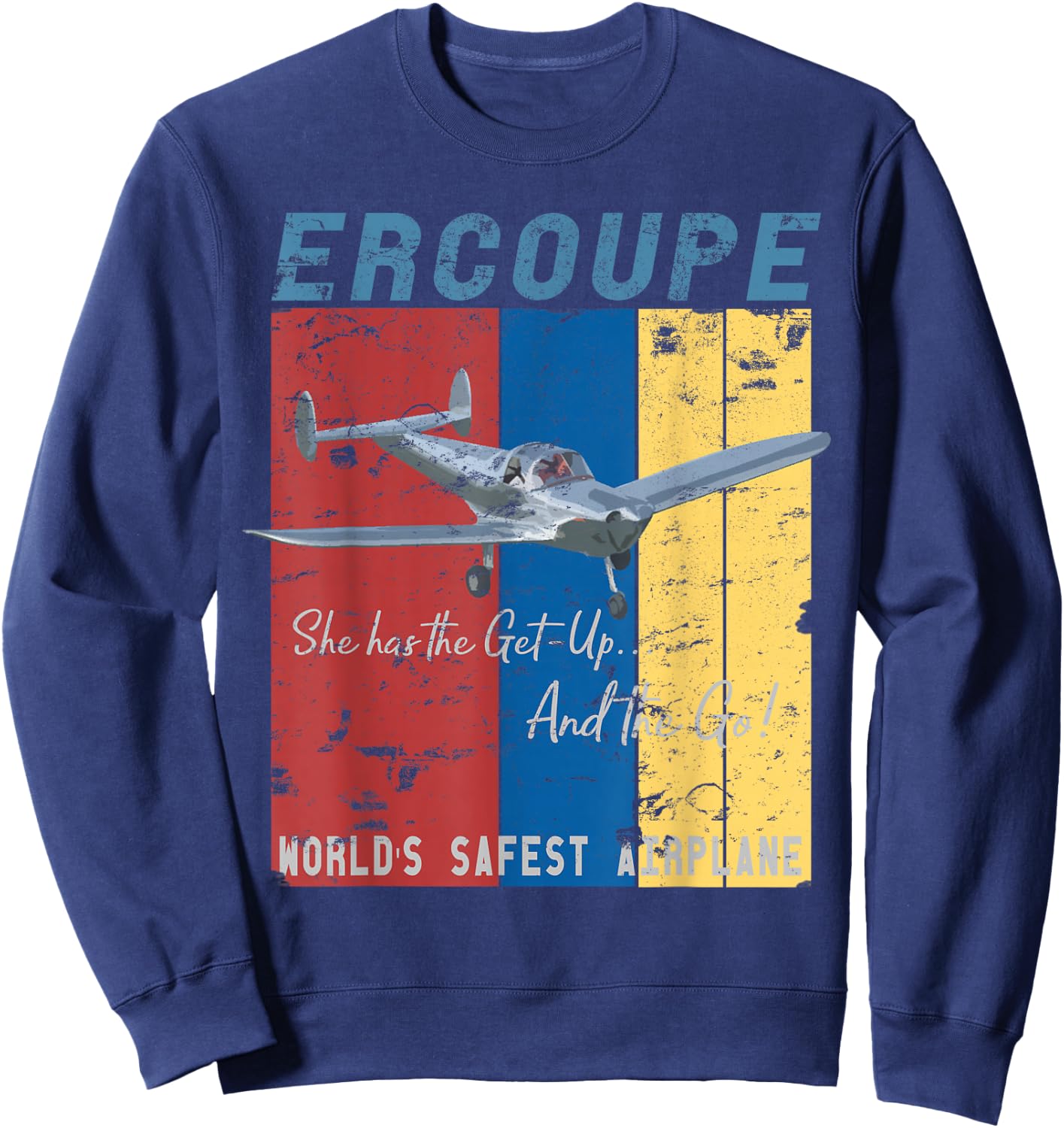 Ercoupe Retro Vintage Distressed Airplane Pilot Sweatshirt - Sweatshirt | Navy
