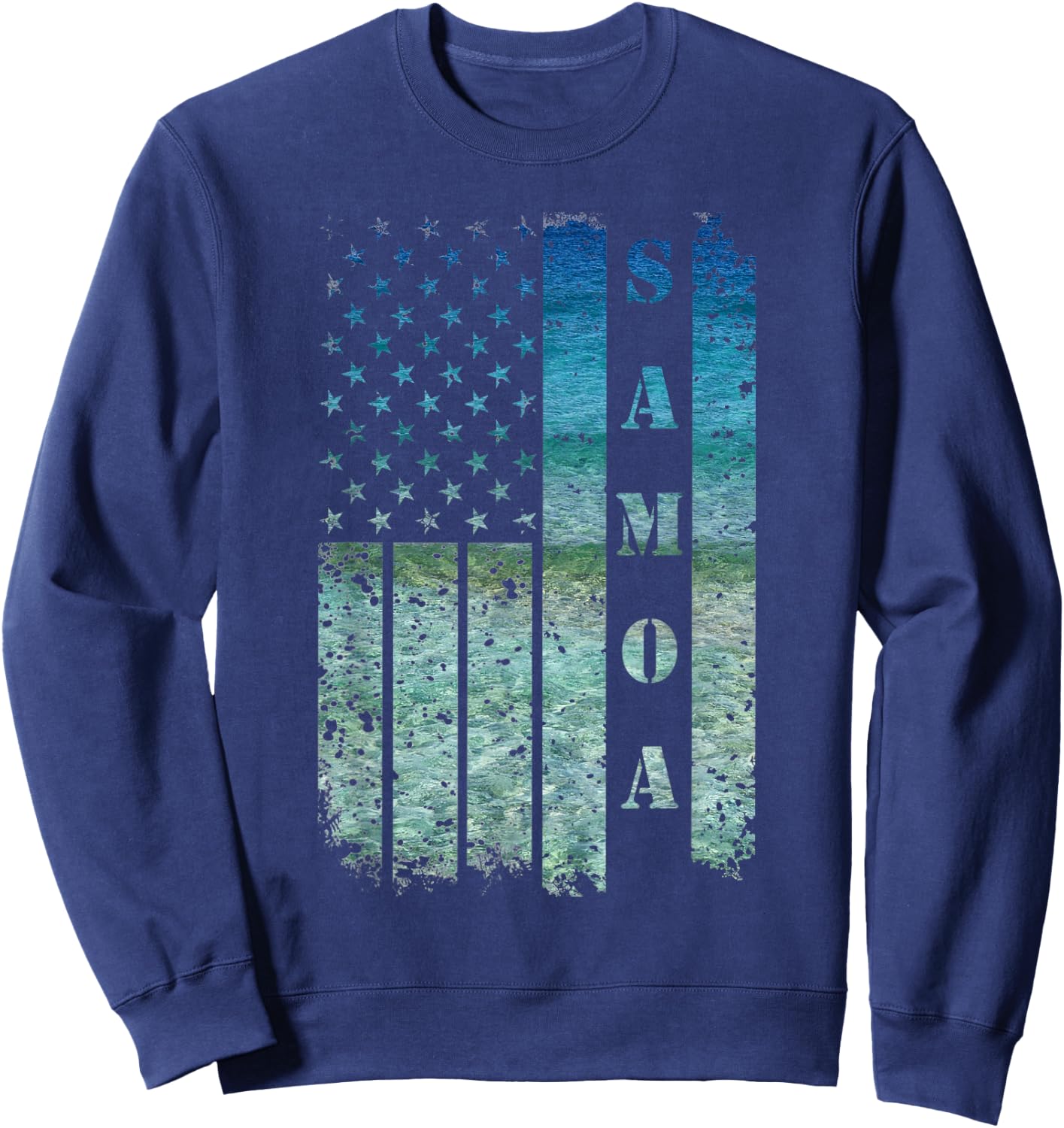 Vintage USA American Flag Samoa Samoan Beach Sunset Surfer Sweatshirt - Sweatshirt | Navy