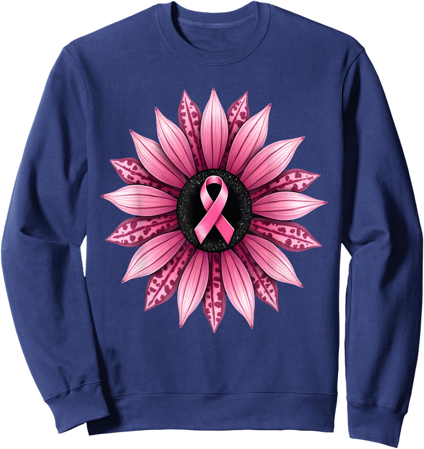 Sunflower Pink Breast Cancer Awareness Sweatshirt - Sweatshirt | Navy