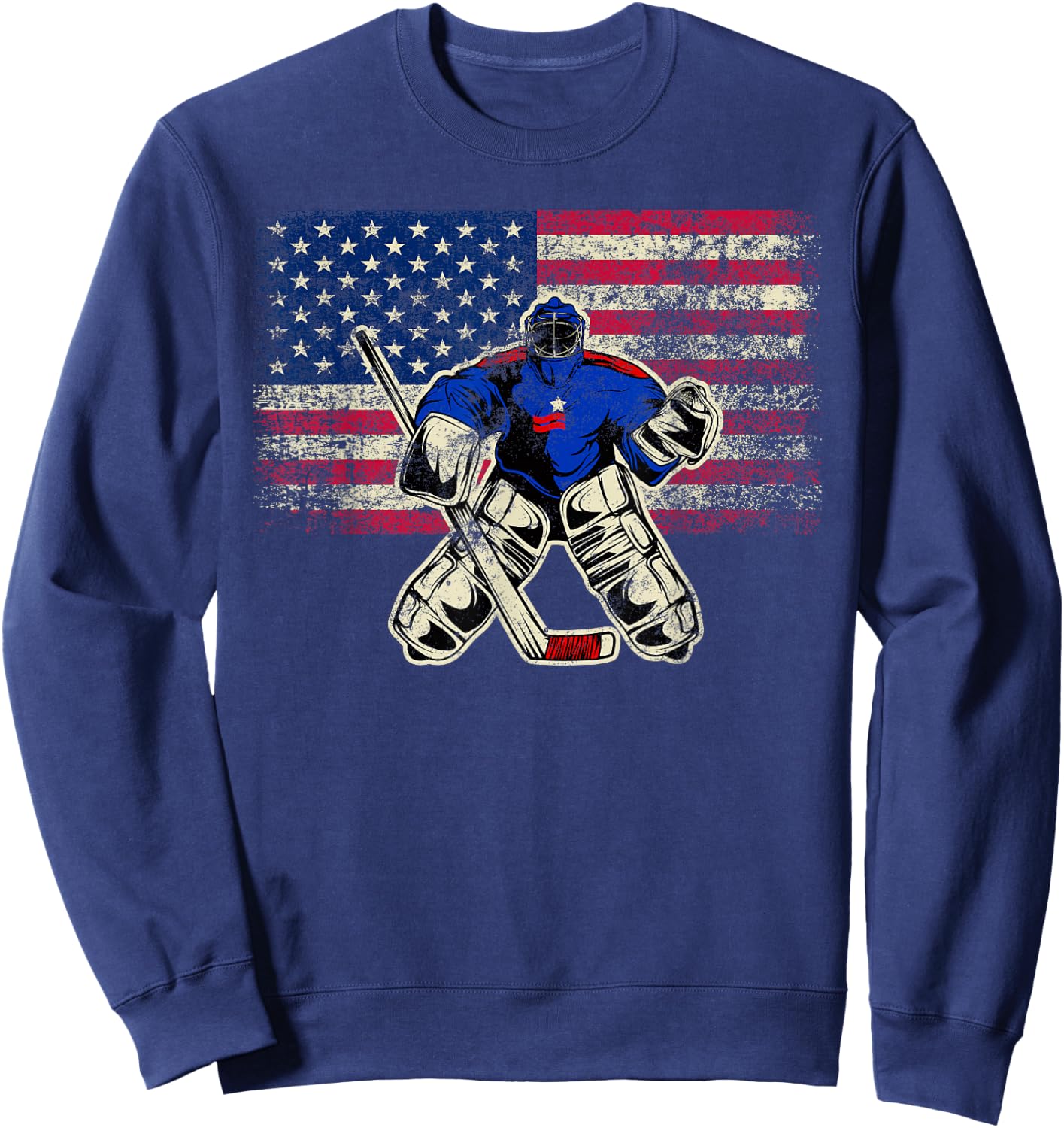 Vintage Ice Hockey Goalie USA Flag Gift Goalie Sweatshirt - Sweatshirt | Navy