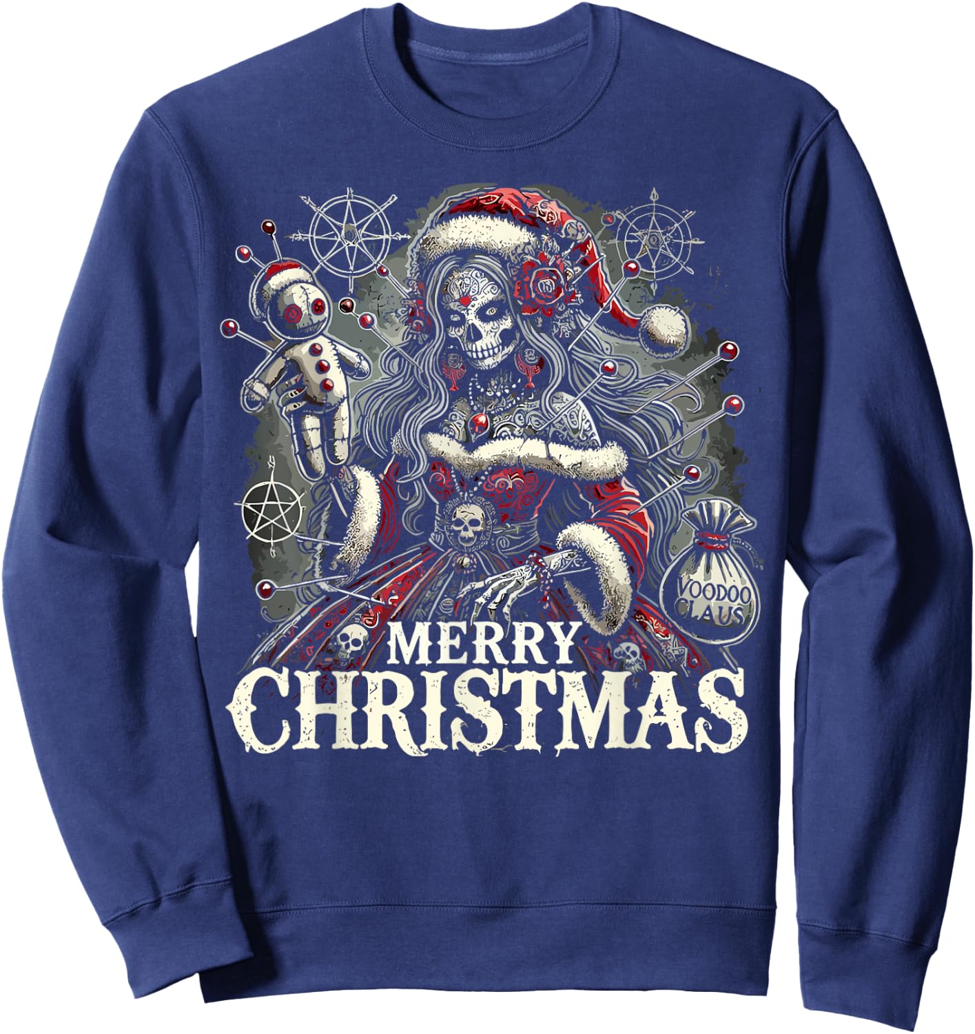 Voodoo Doll Christmas Gothic Mrs Claus Goth Christmas Women Sweatshirt - Sweatshirt | Navy