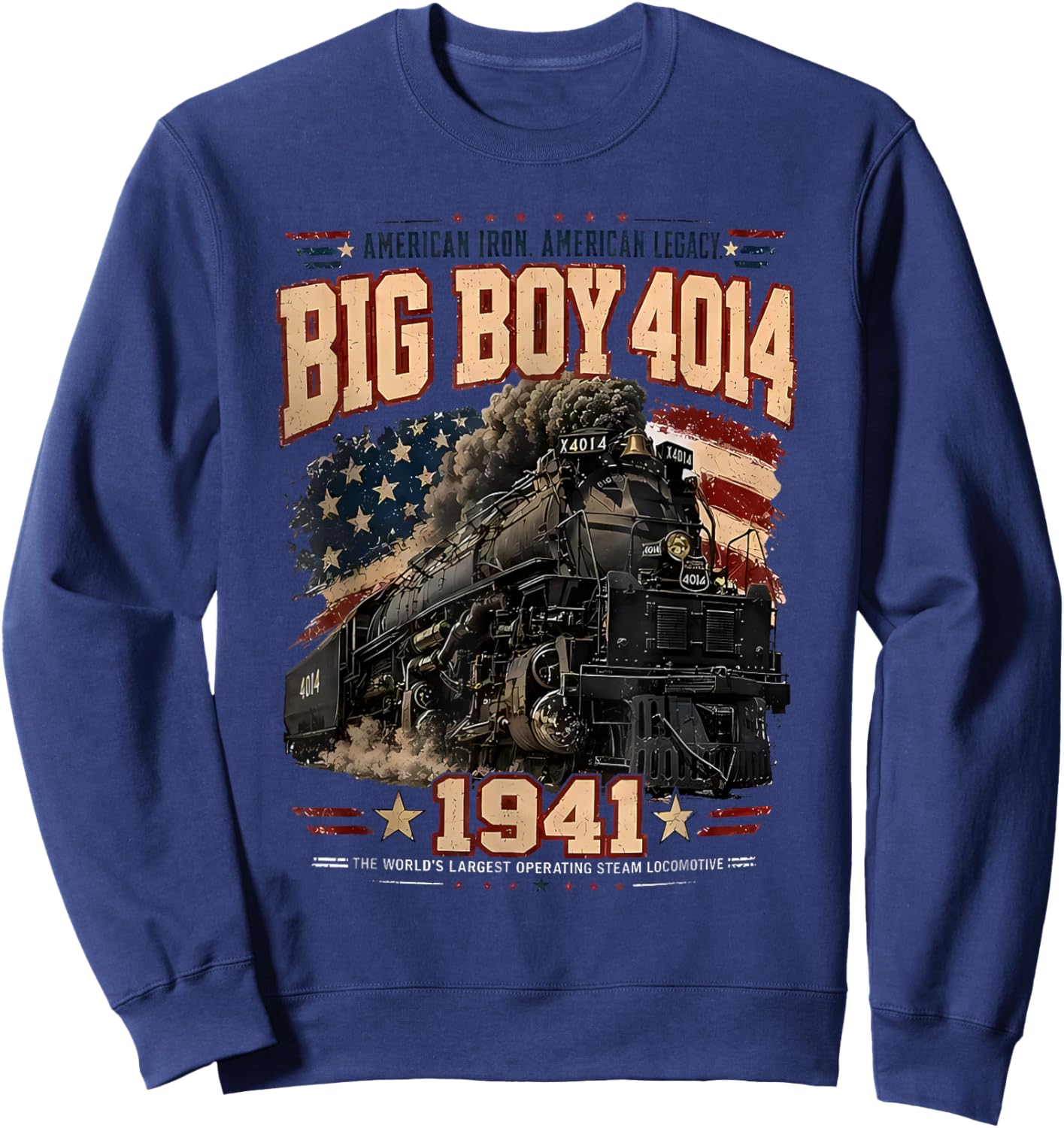 Big Boy 4014 Vintage Steam Locomotive Railroad Train Engine Sweatshirt - Sweatshirt | Navy