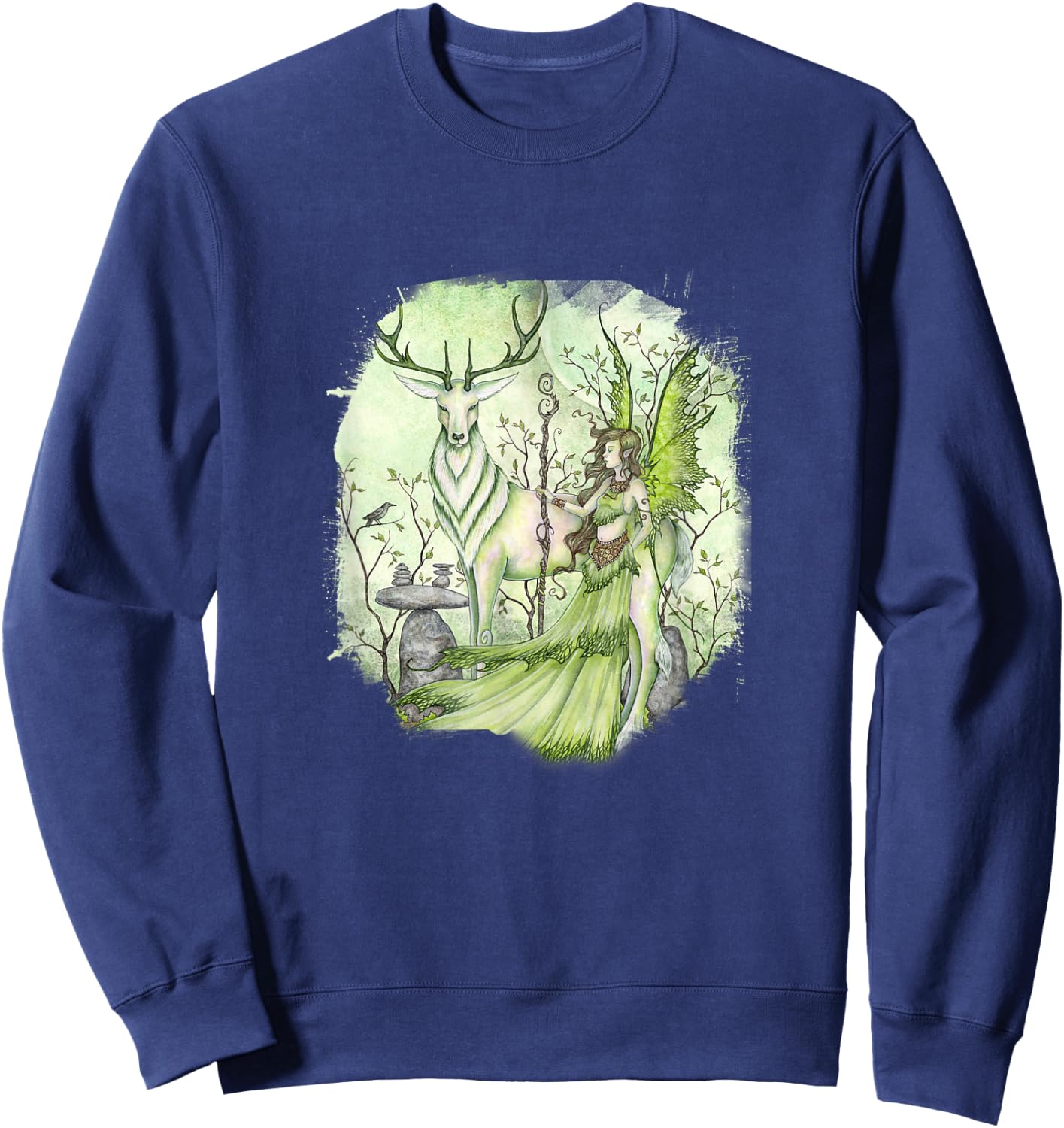 Amy Brown Art, Guardian Fairy Faery Reindeer Sweatshirt - Sweatshirt | Navy