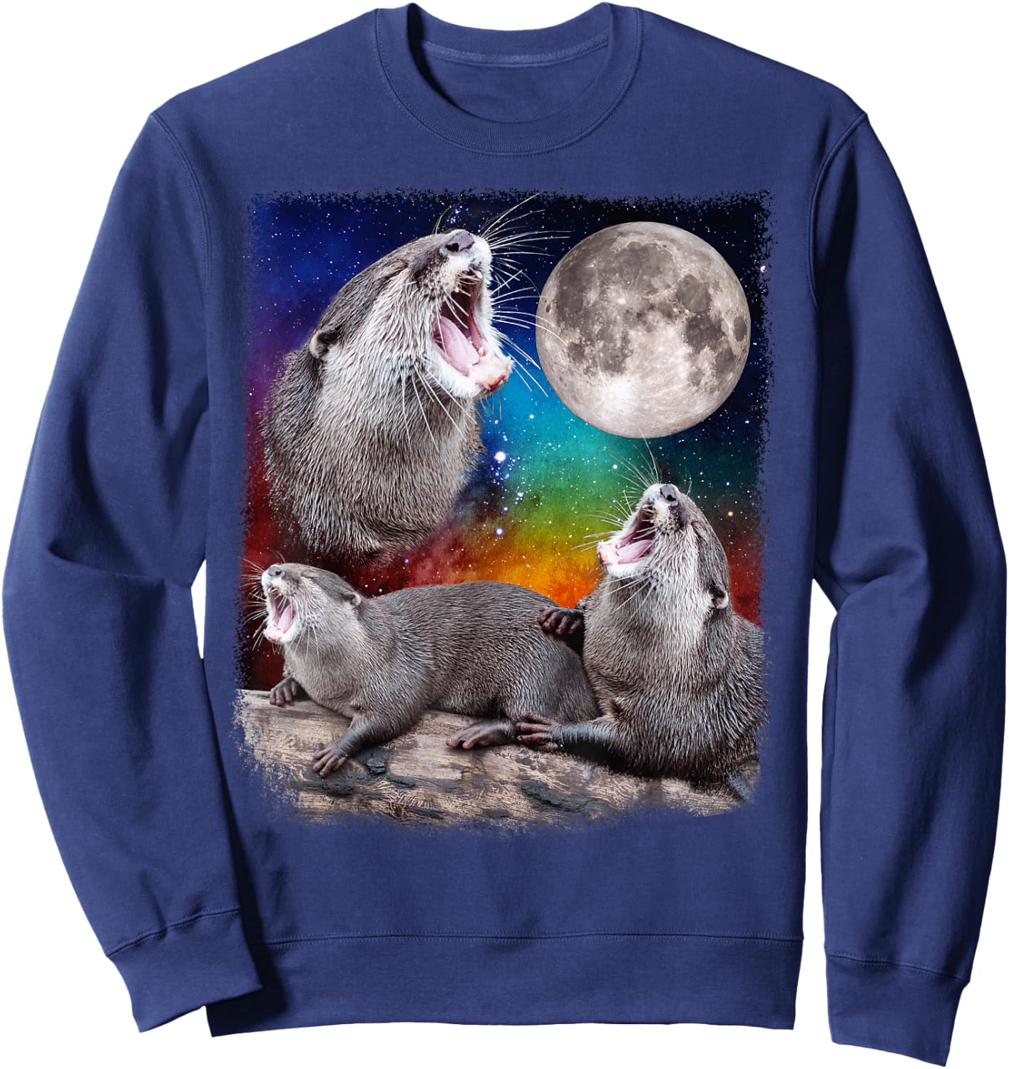 Howling Wolf Otters Moon Galaxy Parody Sweatshirt - Sweatshirt | Navy