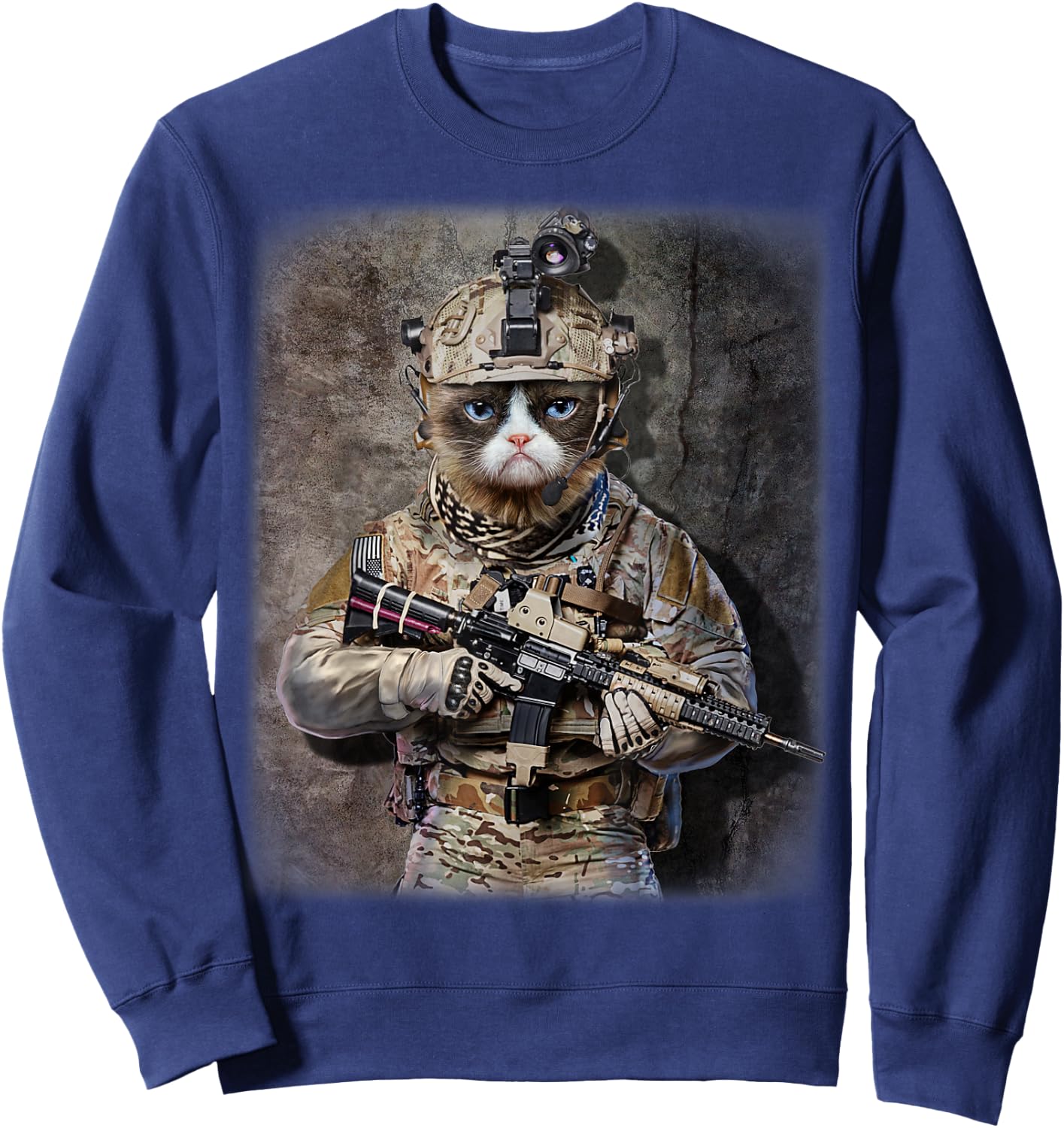Disgruntle Cat as Army Commando in Full Tactical Sweatshirt - Sweatshirt | Navy