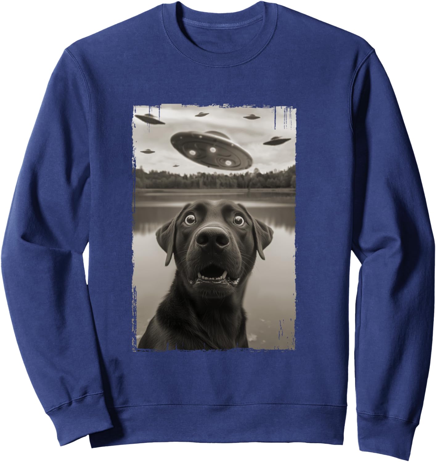 Classic Funny UFO and Labrador Retriever Selfie Sweatshirt - Sweatshirt | Navy