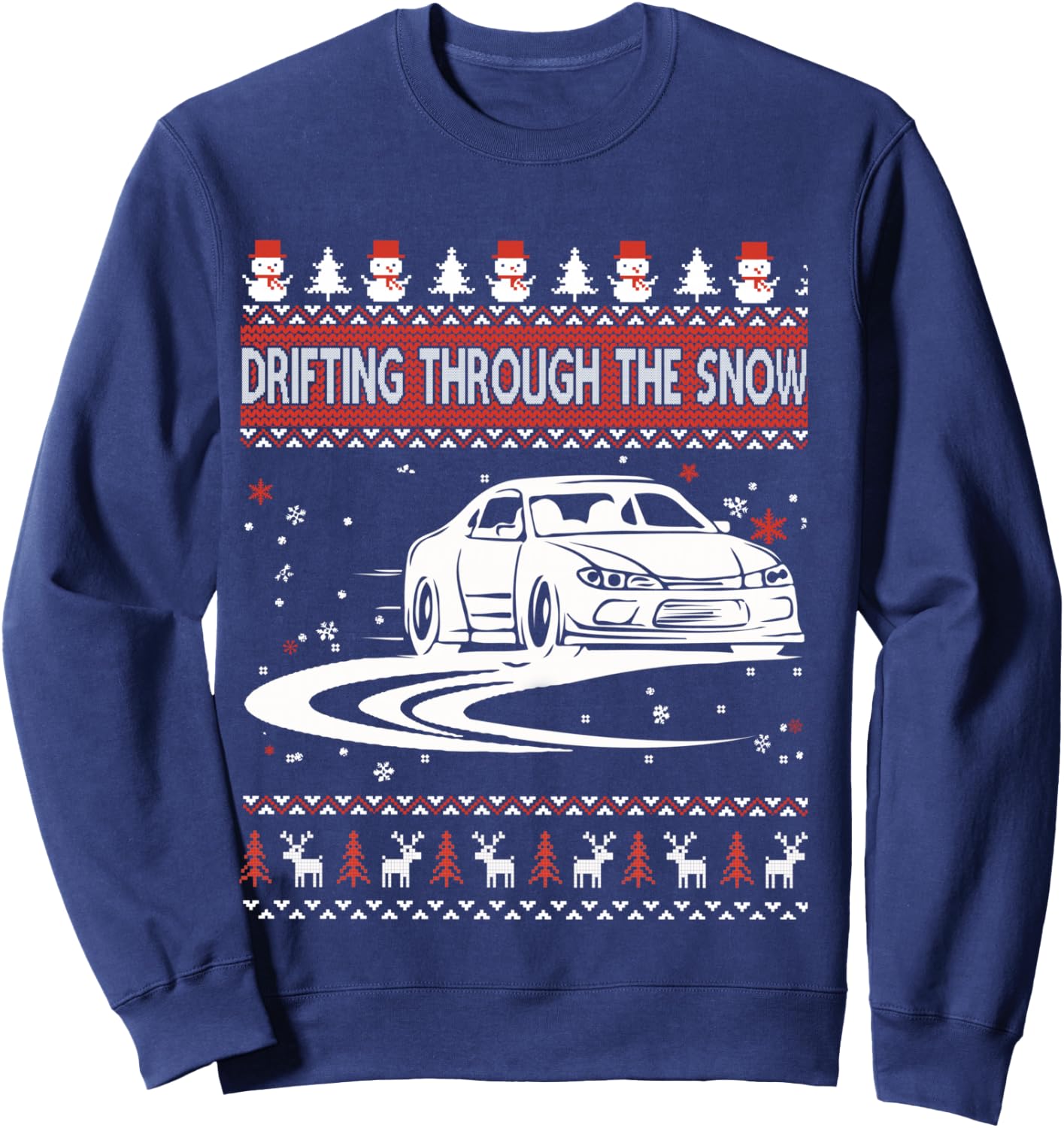 Car Lover Shirt Drifting Through The Snow Ugly Christmas Sweater - Women's Adult XX-Large Black Heather Grey Cotton Polyester Modern Ugly Christmas Sweater Sweatshirt - Sweatshirt | Navy