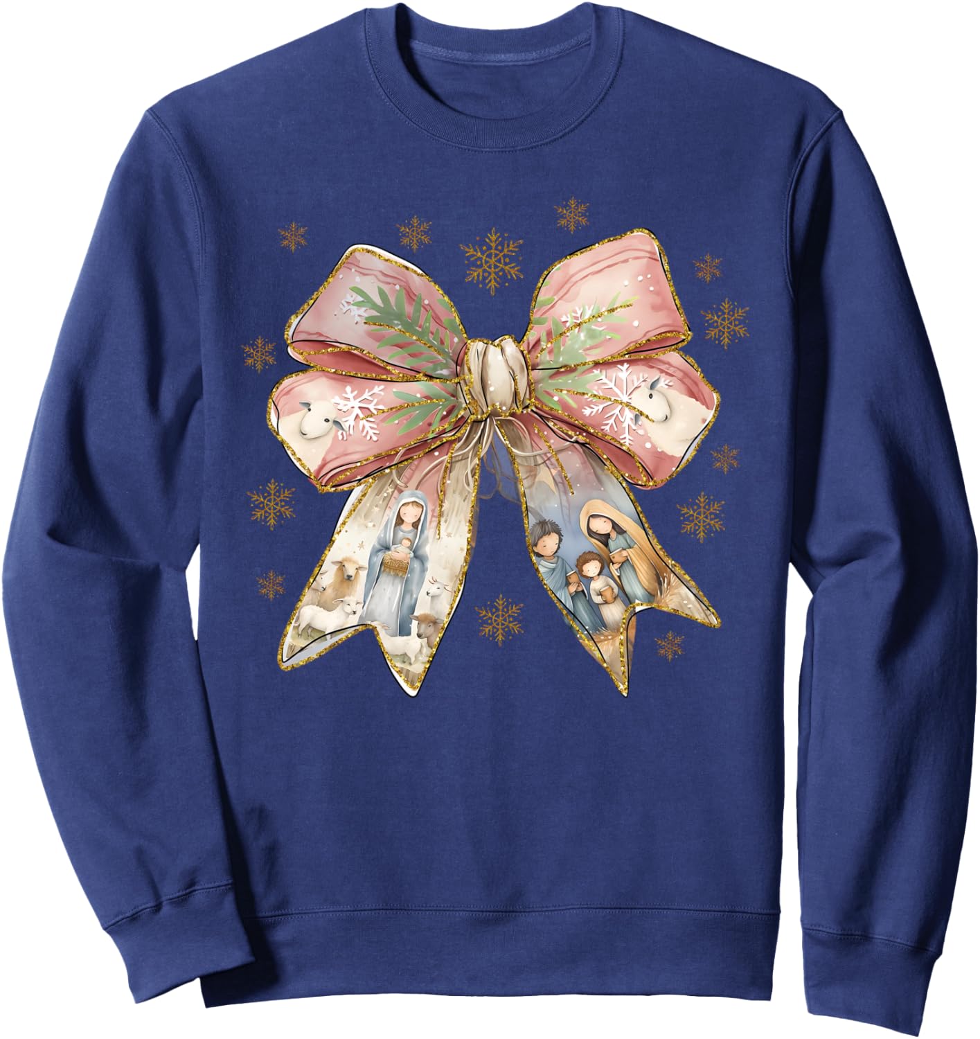 Jesus Christmas Coquette Bow Nativity Bible Verse Christian Sweatshirt - Sweatshirt | Navy