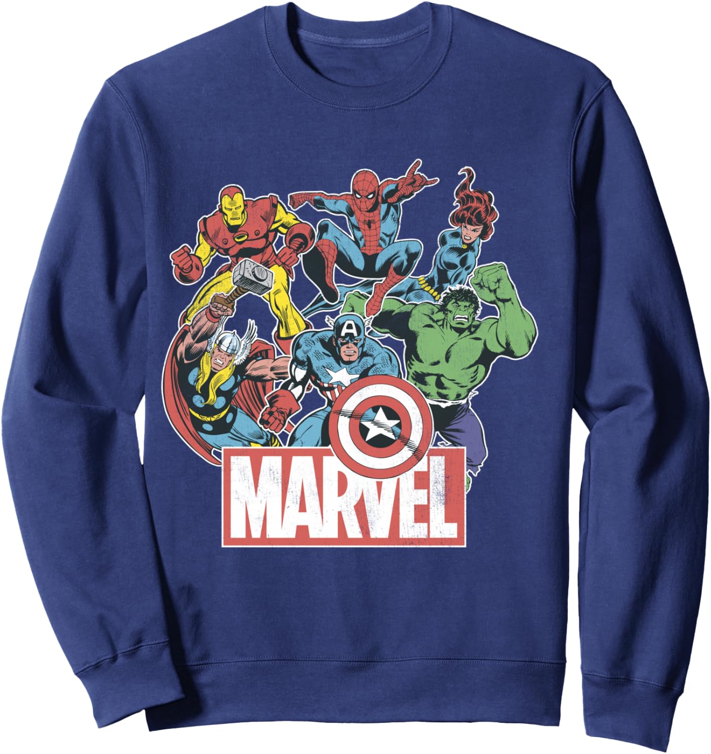 Marvel Avengers Team Retro Comic Vintage Sweatshirt - Sweatshirt | Navy