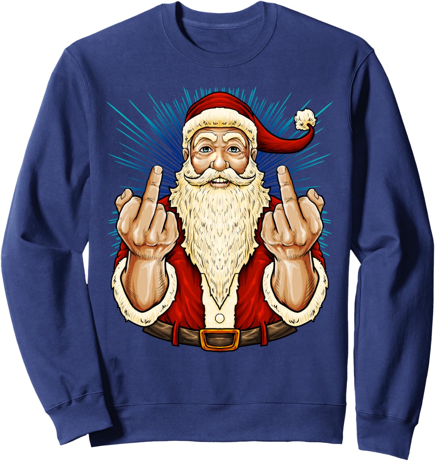 Santa Middle Finger Flip Off | St. Nick Christmas Profanity Sweatshirt - Sweatshirt | Navy