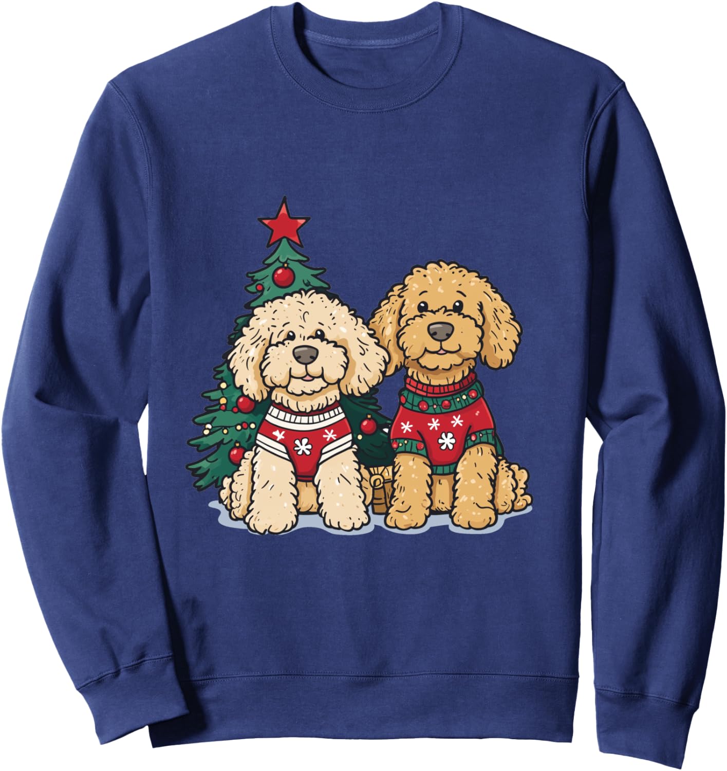 Cute Christmas Golden Doodle Dogs Holiday Sweater Snowflakes Sweatshirt - Sweatshirt | Navy