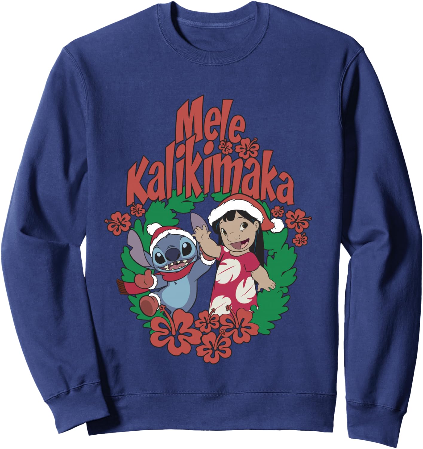 Disney Lilo & Stitch Christmas Mele Kalikimaka Wreath Sweatshirt - Sweatshirt | Navy