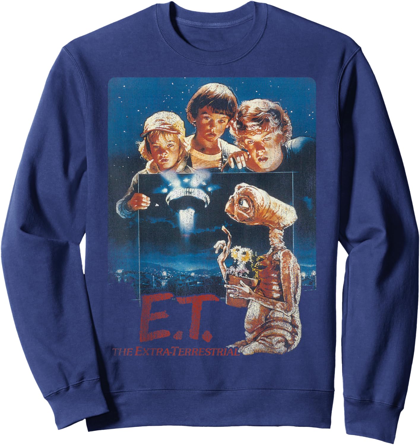 E.T. Distressed Vintage Photograph Graphic Sweatshirt - Sweatshirt | Navy