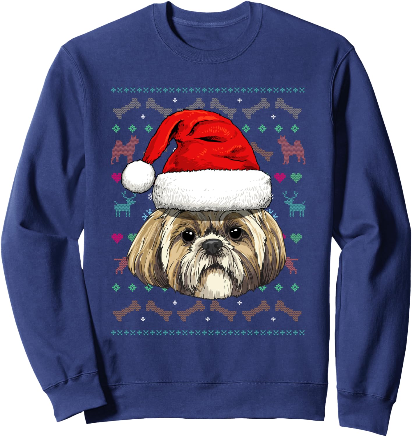 Shih Tzu Ugly Christmas Dog Santa Hat Xmas Boys Kids Sweatshirt - Sweatshirt | Navy
