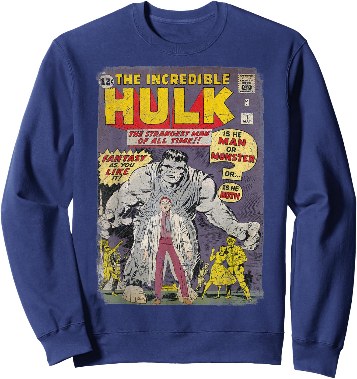 Marvel The Incredible Hulk Classic Retro Comic Book Sweatshirt - Sweatshirt | Navy
