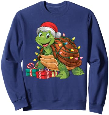 Xmas Lighting Santa Hat Turtle Christmas Sweatshirt - Sweatshirt | Navy