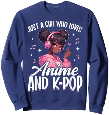 Just A Girl Who Loves Anime and K-Pop African American Afro Sweatshirt - Sweatshirt | Navy