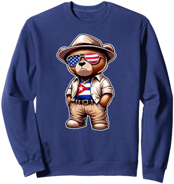 CUBA AMERICAN Dna Proud Teddy Bear Cubano Flag Cuba USA Sweatshirt - Sweatshirt | Navy